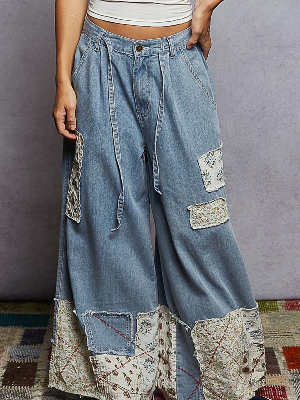 PB11 New POL Patchwork Wide-Leg Jeans